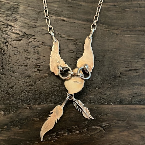 Vintage & Unique Native Sterling & Onyx Feather Necklace - Picture 4 of 8
